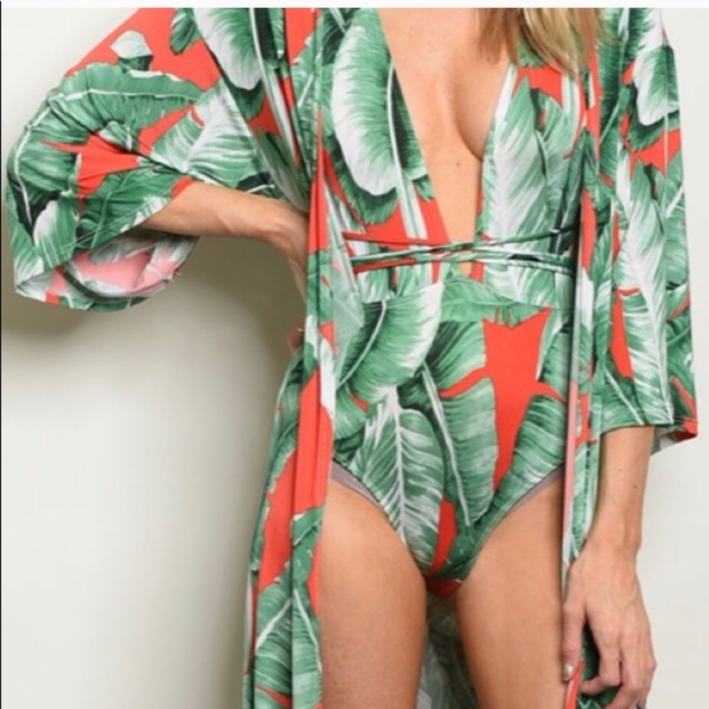 Palm Leaves bodysuit and kimono set - Picture 2 of 6